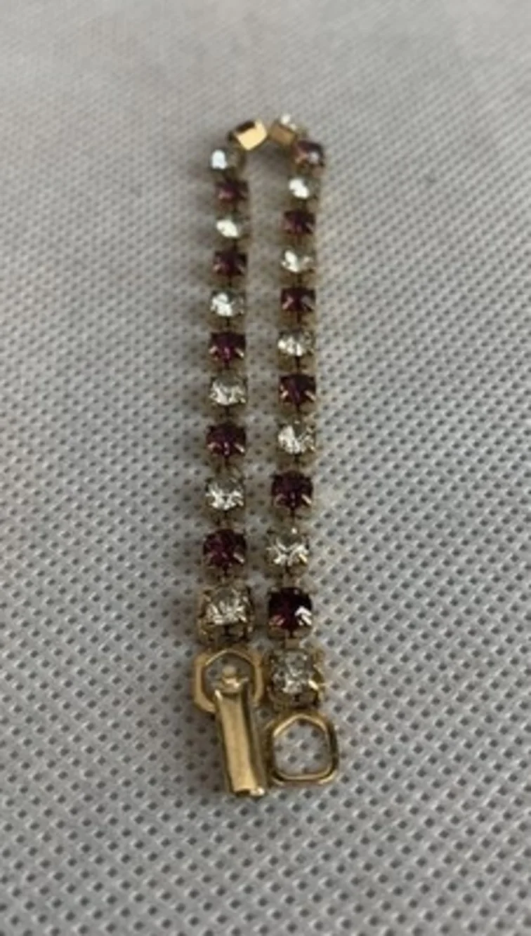 Vintage Gold Plated Tennis Bracelet Purple Clear Crystal Rhinestones 7 In VG